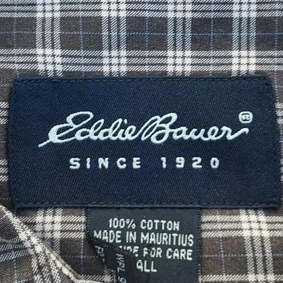 Eddie Bauer Men's Brown Plaid 100% Cotton Long Sleeve Shirt Sz Large - Picture 9 of 10